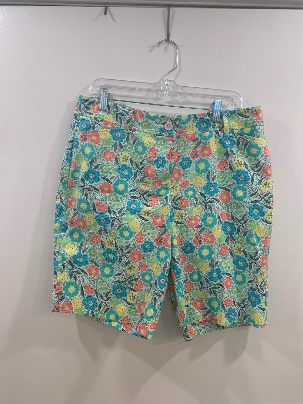 Talbots Petite Floral Cotton Shorts in Turquoise, Coral & Yellow
